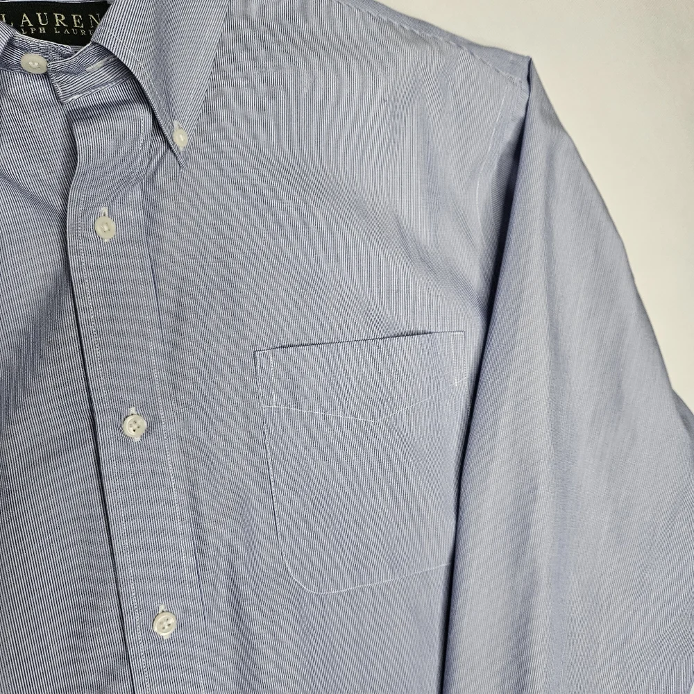 Lauren Ralph Lauren Men's Light Blue Striped Button Down Shirt Size 17 34/35 XL - Picture 3 of 9